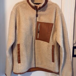 Orvis Cream Sherpa Jacket with Leather Trim